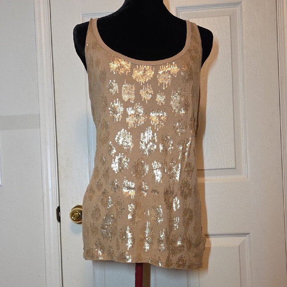 Michael Kors Tops - Michael Kors Beige Tank Top with Gold Sequin Accents